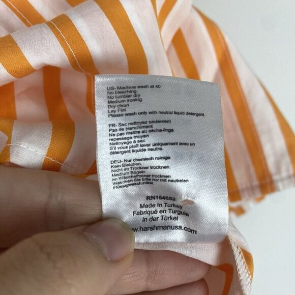Harshman Women's Striped Ruffle Blouse Size M MISSING BUTTON Orange White - Picture 5 of 10